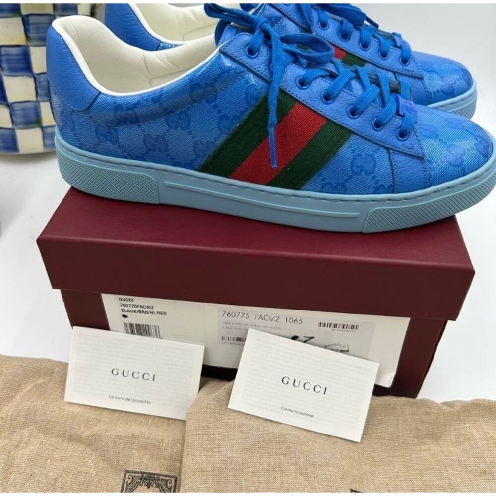 Men's Gucci ace crystal canvas low top sneakers size 7 fits 7.5US made in Italy - Picture 10 of 13